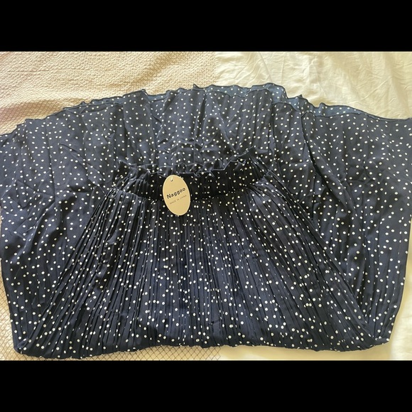 High Elastic Waist Skirt - Pleated Polka Dot Long Skirts with Pockets, size sm - Picture 2 of 4